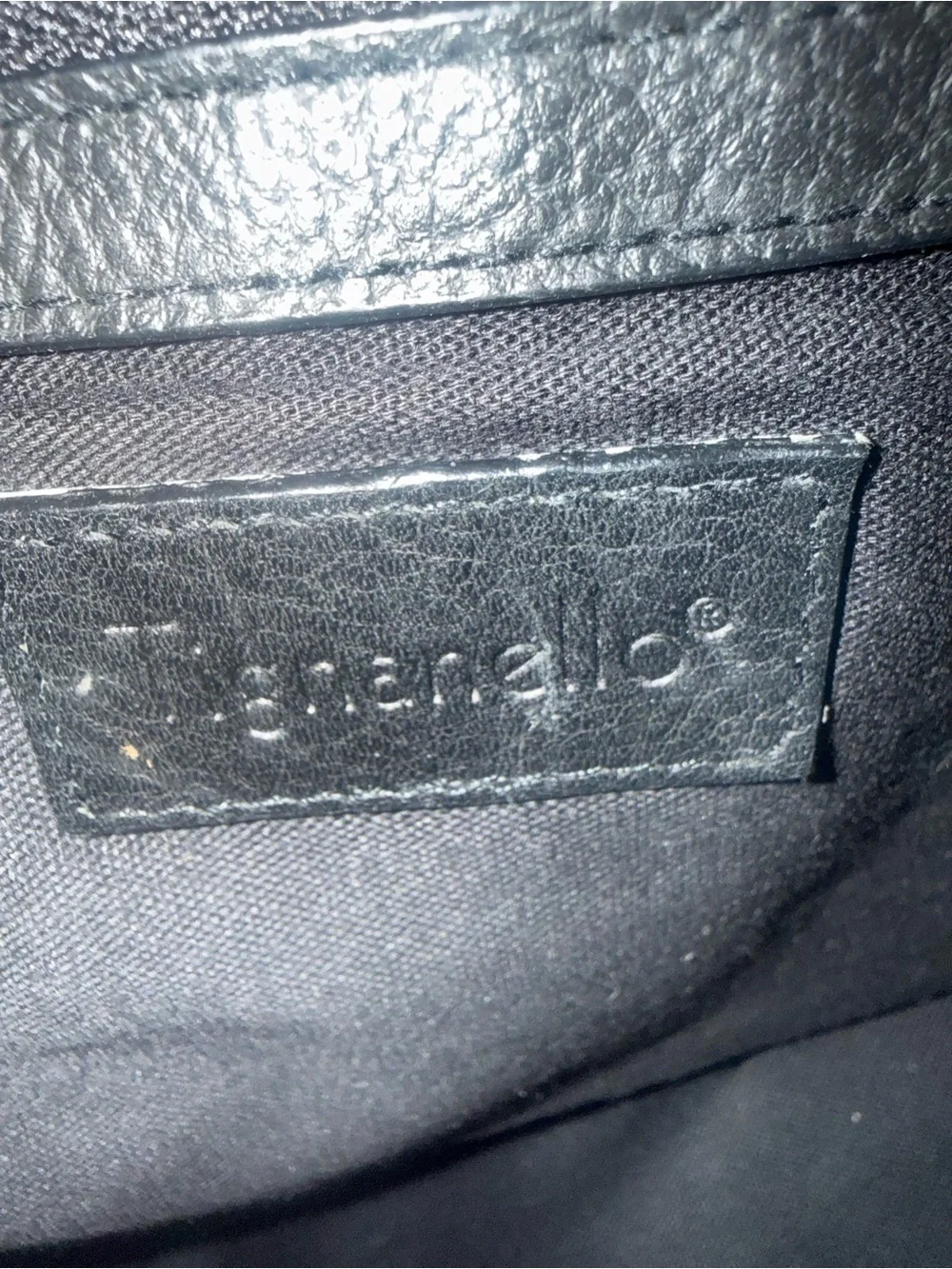 Tignanello Black Shoulder Bag with White Contrast Stitching.
